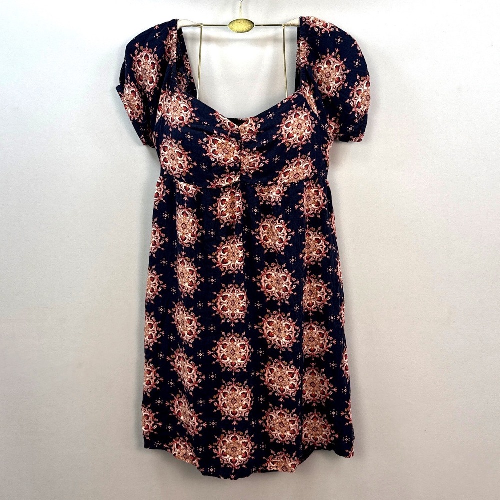 Volcom Navy Pink Mandala Medallion Cutout Back Mini Dress B1322208 Medium